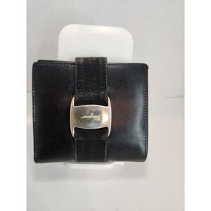 Salvatore Ferragamo Vara Black Leather Compact Bifold Wallet Coin Purse